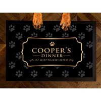 Personalisierte Hundefütterungsmatte - Gold Paw Prints Große Rutschfeste Futtermatte | Haustier Tischset Tisch Set Füttermatte von Artyluce