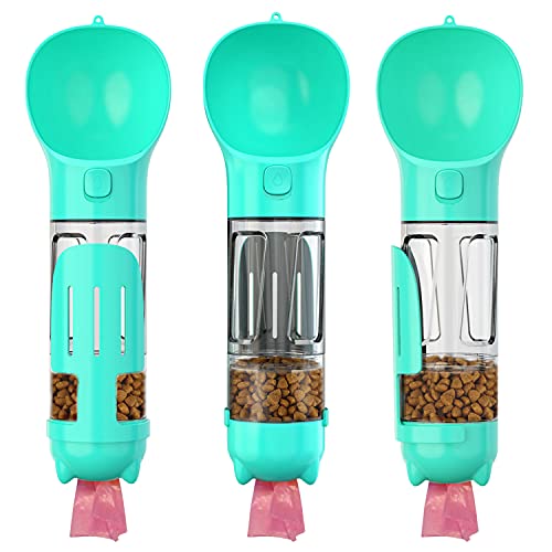 Hunde-Wasserflasche, 300 ml, tragbare Hunde-Wasserflasche, 4-in-1-Spender mit Futterbehältern, Kotschaufel, Müllbeutelaufbewahrung für Haustiere, Hund, Katze, Haustier im Freien (blau) von Boodtag