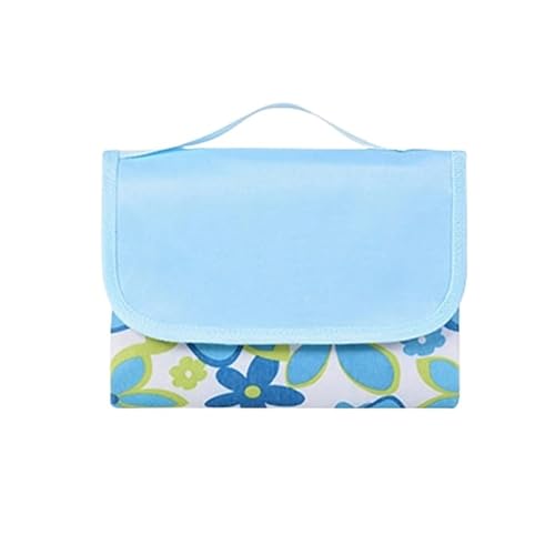 BooeDareno Tragbare faltbare Outdoor-Picknick-Camping-Matte, feuchtigkeitsbeständige Matte, kleines frisches Blumenmuster, Retro-Picknickmatte (blaue Blume) von BooeDareno