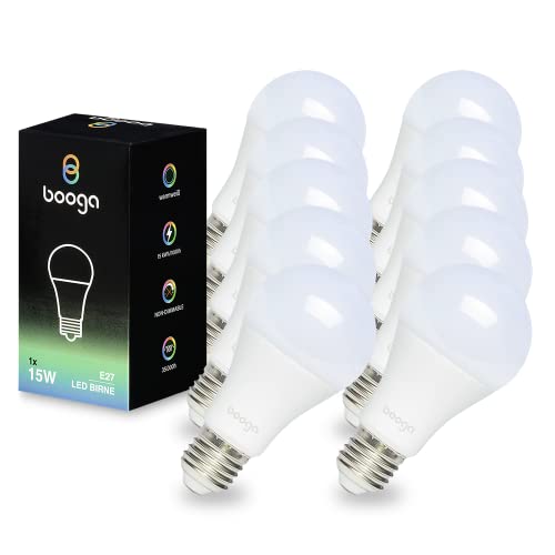 Booga LED E27 Glühbirne Leuchtmittel - 15 Watt - warmweißes Licht - 3000K - Milchglas - Energiesparlampe - LED-Birne - 220-240V AC, 10er Set von Booga