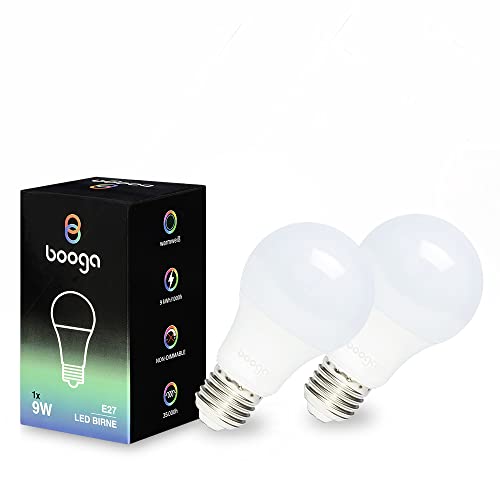 Booga LED E27 Glühbirne Leuchtmittel - 9 Watt - warmweißes Licht - 3000K - Milchglas - Energiesparlampe - LED-Birne - 220-240V AC, 2er Set von Booga