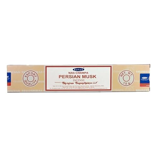 Satya Nag Champa Räucherstäbchen Persischer Moschus, 100 % natürlich, handgerollt, frei von Chemikalien, 15 g Packungen (ca. 12–15 Räucherstäbchen), für Stressabbau, Meditation, spirituelle Heilung, von Booghe