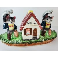 Seltenes Vintage 1950S Shafford Cat Pus in Boots Salz Und Pfeffer 5 Teiliges Set von BookendBoysCatShop