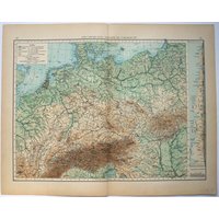 Deutschland Original 1896 Physical Map Von Velhagen Und Klasing. Antiken von BooksMapsandStuff