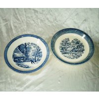 2 Vintage Blue Currier & Ives Royal China Tortenplatte Pfannen von BooksShop