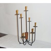 Hanukkah Gunnar Ander Ystad Metall Kerzenhalter Mid Century Mod Atomic Modernist Schwarz Eisenstange 7 Stiel Mini Kerze Vintage von BooksShop