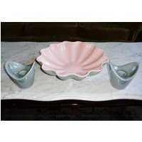 Royal Haeger Keramik Center Stück Schale R1533 & Kerzenhalter 1552 Set , Rosa Grau Färbung von BooksShop