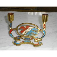 Vintage Retro Messing Metall 2 Arm 1776-1976 Emaille Adler Motiv Kerzenhalter von BooksShop