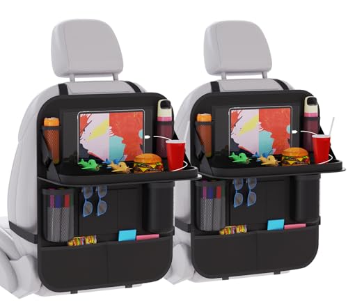Boolico 2 Stück Rückenlehnenschutz, Autositz Organizer Kinder mit Klapptisch, Oxford Tuch verhindern Kick Auto Rücksitz Veranstalter, Auto Reisezubehör Tablet Tasche und 10 Taschen von Boolico