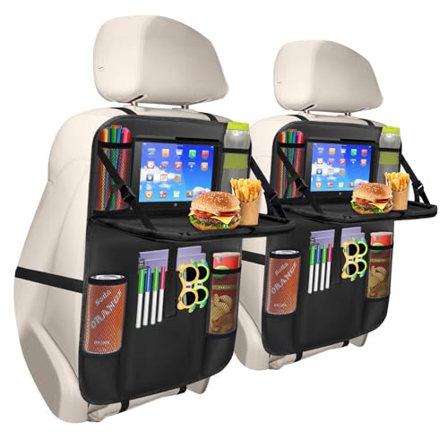 Boolico Auto Rückenlehnenschutz,Große Kapazität Organizer Kinder mit Faltbar Tisch und Tablet Aufbewahrung,600D Oxford Stoff Kick Matten Schutz für Autositz zurück 2 Pcs von Boolico