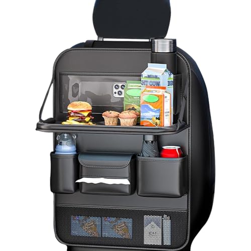 Boolico PU Leder Auto Organizer Kinder Rückenlehnenschutz mit Faltbar Tisch 1 Stück, Autositz Organizer Kinder mit Klapptisch, Rücksitzschutz für Kinder, Auto Reisezubehör Organizer Tablet Tasche von Boolico