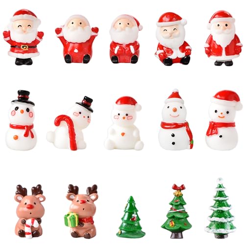 15 Stück Weihnachten Miniatur Ornamente Mini Weihnachten Figuren Weihnachtsmann Rentier Weihnachtsbaum Schneemann Schneeflocken Weihnachtsdeko für Tisch Garten Puppenhaus Kuchen Bonsai von BoomTeck