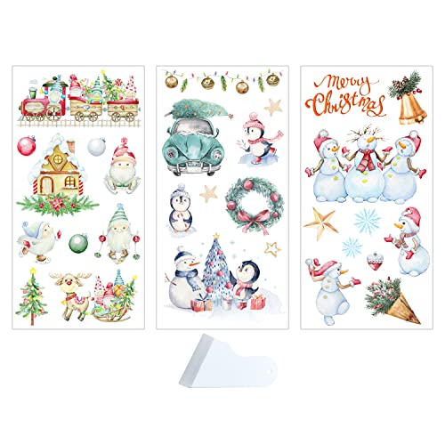 3 Blatt Rub On Transfer Aufkleber Weihnachten Aufkleber Weihnachtsbaum Schneemann Zwerge Schneeflocke Winter Ästhetische Dekoration Transparente Weihnachtsaufkleber für Möbel Scrapbook Album von BoomTeck