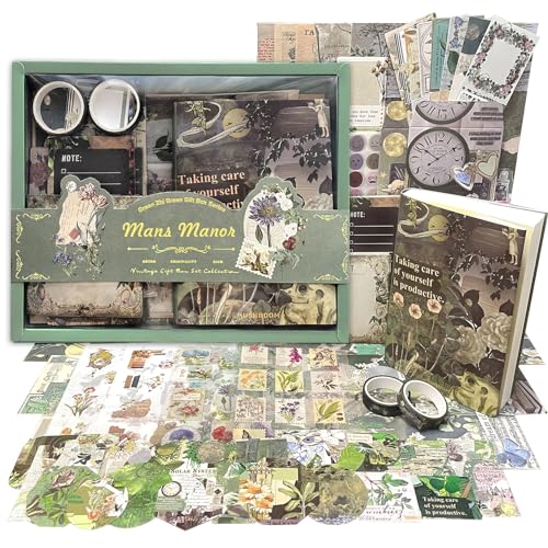 368PCS Vintage Scrapbook Zubehör Set Ästhetisches Bullet Junk Journal mit A6 Raster Notizbuch Journaling Scrapbook Sticker Retro Papier Aufkleber Deko DIY Geschenk für Teenager Mädchen Damen (Grün) von BoomTeck