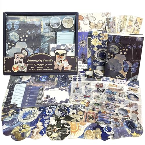 368PCS Vintage Scrapbook Zubehör Set Ästhetisches Bullet Journal Zubehör mit A6 Raster Notizbuch Retro Tagebuch Journaling Scrapbook Sticker Papier Deko für Mädchen Damen Teenager (Schmetterling) von BoomTeck