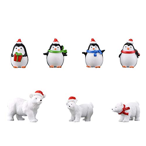 7 Stück Mini Weihnachten Figuren Weihnachten Miniatur Ornamente Pinguine Eisbär Klein Tierfiguren Weihnachtsdekoration für Garten Tischdeko Bonsai Pflanzen Puppenhaus Schneekugeln Kuchen Landschaft von BoomTeck