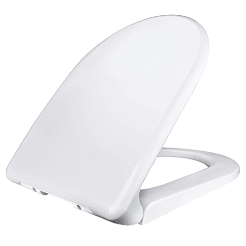 Boomersun Premium Toilettendeckel mit Absenkautomatik (Weiß, D-Form) Abnehmbar WC Sitz, Antibakterieller toilettensitz, aus Duroplast und rostfreiem Edelstahl von Boomersun