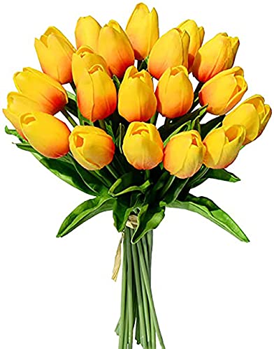 Künstliche Blumen Tulpen Orange 20 Stück Kunstblumen Wie Echt Gefälschte Tulpen Blume Unechte Blumenstrauß Seide Tulpe Dekoration für Tisch Party Hochzeit Home Office Wohnzimmer von Boonee