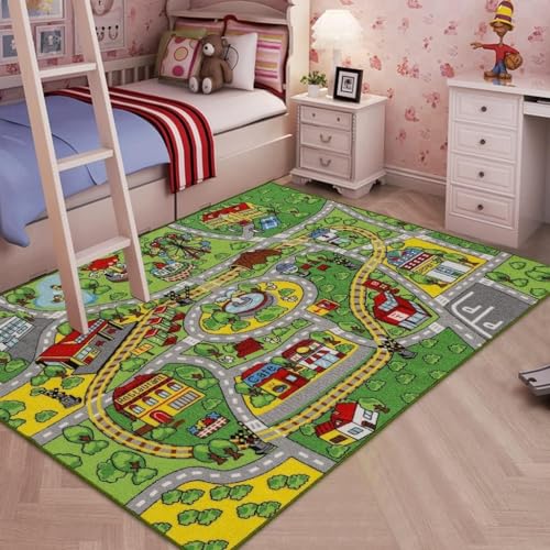 Booooom Jackson Kinder Spielteppich 133x190 cm Spielmatte Straße zum Fahren von Spielzeugautos Spielzeugautos auf Kindern Lernteppich zum Thema Straßenverkehr rutschfeste von Booooom Jackson