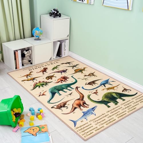 Booooom Jackson Teppich Kinder Spielmatte Dinosaurier 100 x 150cm Krabbeldecke Kinderzimmer Teppich Dino Spielteppich Waschbar Dino Motivteppich Kurzflor Farbecht von Booooom Jackson