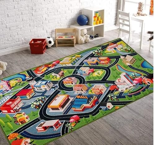 Booooom Jackson Spielteppich Kinder Straßen 3D 200x100 cm Kinderteppich Zum Mit Rutschfester - Auto Spielteppich Kinderspielmatte von Booooom Jackson