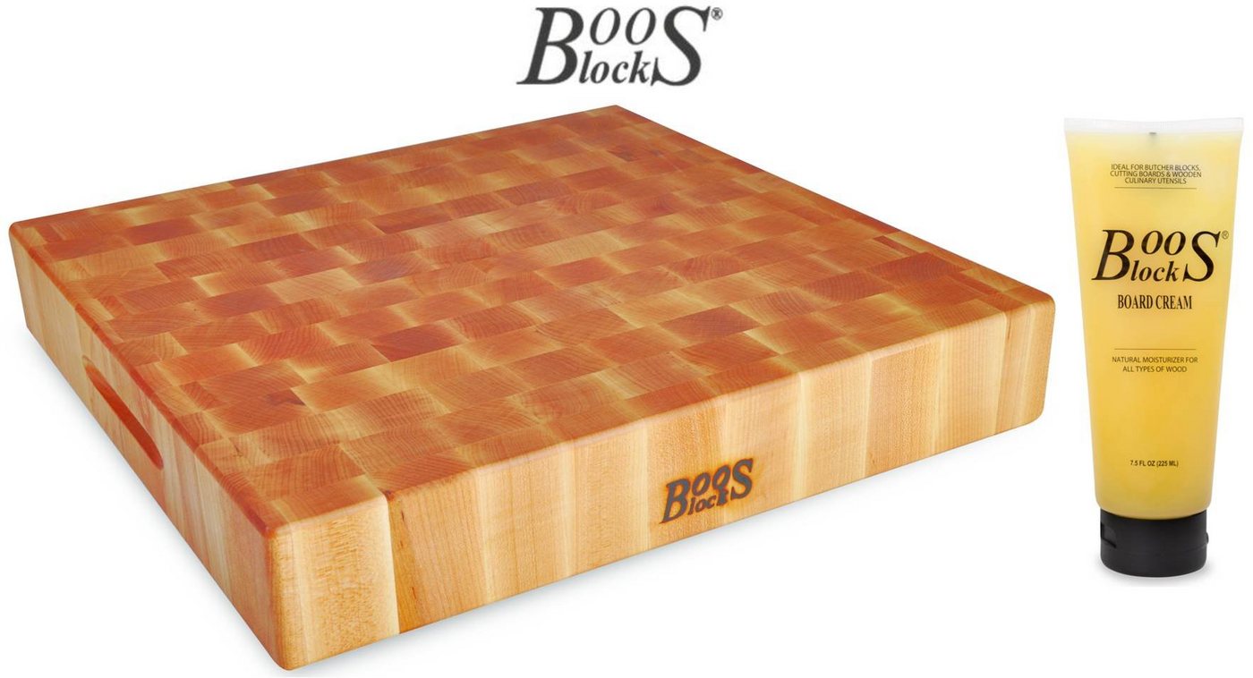 Boos Blocks Schneidebrett BOOS Blocks PREP BLOCKS Ahorn 46x46x7,5 cm + Pflegecreme BB27 von Boos Blocks