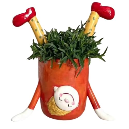 Booso Umgedrehter Blumentopf mit Mädchenmotiv, Blumentopf für Drinnen und Draußen, Sukkulenten-Pflanzbehälter, für Zuhause, Balkon, Garten, Dress Up, Orange von Booso