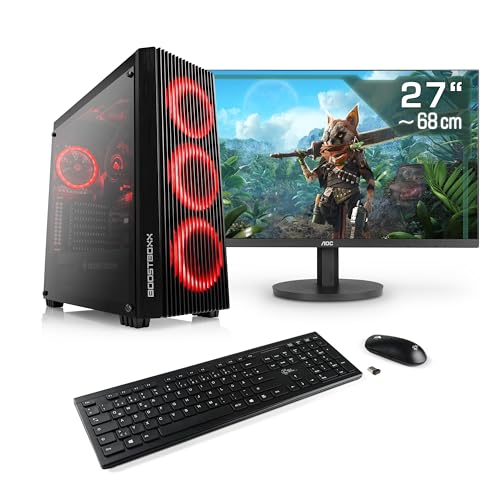 Boost Boxx Gaming PC mit Windows 11 Home, AMD Ryzen 7 7700X 8X 4500 MHz, 1000 GB M.2 SSD, 32 GB DDR5-RAM, GeForce RTX 4070 Super, Gigabyte Mainbaord, USB 3.2, 27 Zoll WQHD, Tastatur/Maus-Set, M11550H von Boost Boxx