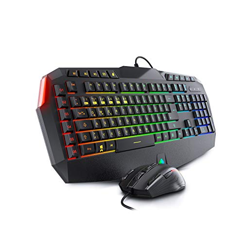BoostBoxx Phobetor - Gaming Tastatur & Maus Set mit RGB-Beleuchtung - QWERTZ-Tastatur mit programmierbaren Makros - Maus für Rechts- und Linkshänder mit 11 Tasten und bis zu 2500 DPI von Boost Boxx