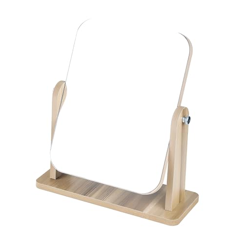 Bootoow Kosmetikspiegel, 360 Grad drehbarer Tisch-Schminkspiegel,schminkspiegel tischspiegel Hoch Klarer Holz Desktop-Spiegel mit Ständer Rechteckiger Spiegel Spiegel schminktisch Spiegel von Bootoow