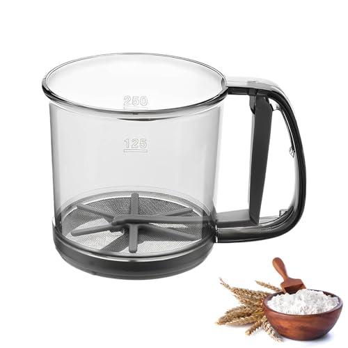 Bootoow Puderzuckerstreuer, Puderzuckermühle,Kakaostreuer Mehlsieb Einhand Puderzuckermühle,Feines Mehlsieb Mit Einhand,Puderzuckermühle Mehlstreuer Staubzuckerstreuer 250G Volumen Mehlsieb von Bootoow