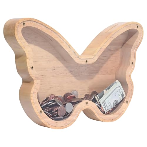 Spardose Aus Holz,Bootoow Spardose,Sparbox Spardose Kinder Spardose Holz Schmetterlingsschweinchen Sparmappe Für Geld Geldbox Fortune Box Spardose Wiederverwendbare Kasse von Bootoow