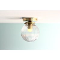 Unterputz Deckenleuchte, Messing Lampe, 15 cm Klarer Gerippter Glaskugelschirm, Mid Century Modern Home Beleuchtung Und Dekor von BootsNGus