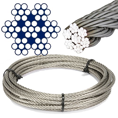 2 Meter Edelstahl - Drahtseil 7x7 mittelweich D= 1 mm - Edelstahl A4 Edelstahlseil Stahlseil I BOOTSTEILE BRAUER® von BOOTSTEILE BRAUER
