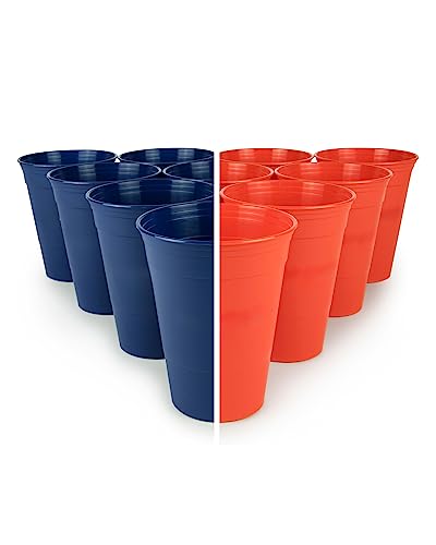 22 Partybecher Set 16oz/473ml. Extra robust. Aus nachhaltigem Hartplastik Mehrweg Party-Cups Spülmaschinenfest, Wiederverwendbar, Made in Germany. Party Becher, Red Cup. (rot/blau) von Boozie´s