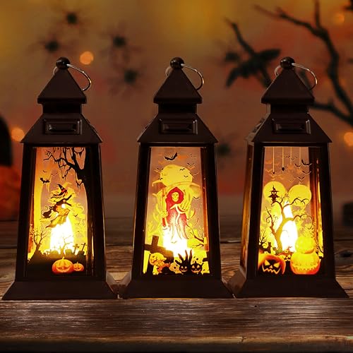 3 Stück Halloween Deko Kürbis Laterne, Halloween Herbstdeko Innen Outdoor mit LED Kürbis Kerze, Halloweendeko Aesthetic Draußen, Herbst Kerze Gartendeko mit Batterie, Helloween-deko Leuchtend Set von Bopertrove