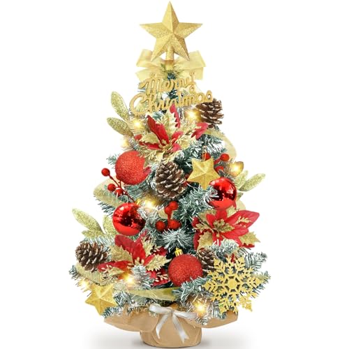 Mini Weihnachtsbaum Klein, 60cm Kleiner Weihnachtsbaum mit Beleuchtung, Kunst Künstlicher Weihnachtsbaum Klein, Tisch Weihnachtsbaum Beleuchtet, Tannenbaum Künstlich Klein, LED Mini Christbaum Tree von Bopertrove
