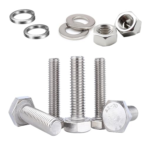 JDMA 30 Stück M6x20 Edelstahl Sechskantschrauben mit Muttern und Unterlegscheiben Federring Sechskant Schrauben Maschinenschrauben Gewindeschrauben DIN 933 Sechskantschraube mit Reine Gewinde(M6x20) von Boppon
