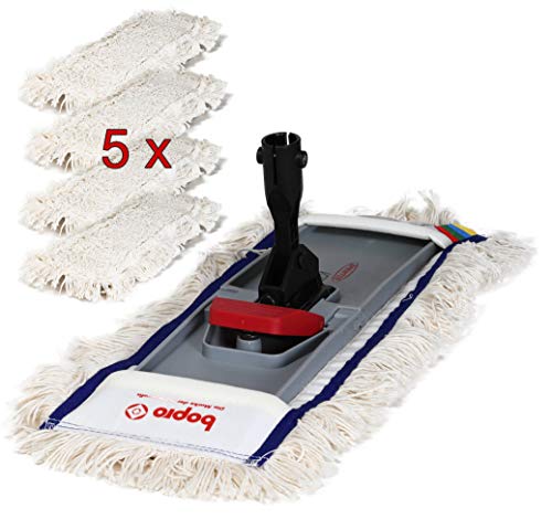 Großflächen-Wischer Wischmopp Set 50x10cm für geölte Böden - 5X Baumwollbezug mit 1x Klapphalter für die Reinigung und Pflege von geölten Böden von Bopro
