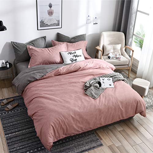 Boqingzhu Bettwäsche 200×200cm Uni Rosa Altrosa Grau Anthrazit Microfaser Wendebettwäsche Set Doppelbett Bettbezug mit Reißverschluss und 2 Kissenbezüge 80 x 80 cm von Boqingzhu