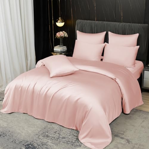 Boqingzhu Bambus Bettwäsche 200×200 cm Rosa Pink Sommer Kühl Doppelbett Luxus Lyocell Tencel Bettwäsche Set Bettbezug mit Reißverschluss und 2 Kissenbezüge 80x80cm von Boqingzhu