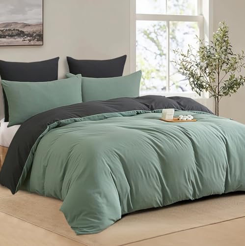 Boqingzhu Baumwolle Bettwäsche 155x220cm Grün Salbeigrün Grau Doppelbett Weich Renforce Wende Baumwollbettwäsche Bettbezug 155x220cm und 2 Kissenbezüge 80x80cm mit Reißverschluss Boqingzhu Baumwolle Bettwäsche 155x220cm Grün Salbeigrün Grau Doppelbett Weich Renforce Wende Baumwollbettwäsche Bettbezug 155x220cm und 2 Kissenbezüge 80x80cm mit Reißverschluss von Boqingzhu