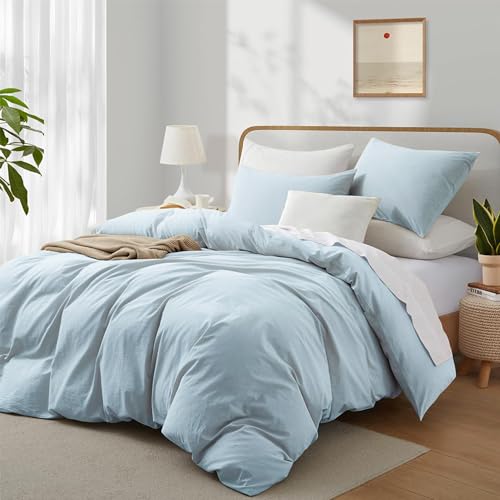 Boqingzhu Baumwolle Bettwäsche 200x200cm Blau Hellblau Einfarbig Uni Doppelbett Weich Renforce Baumwollbettwäsche Bettbezug 200x200cm und 2 Kissenbezüge 80x80cm mit Reißverschluss von Boqingzhu