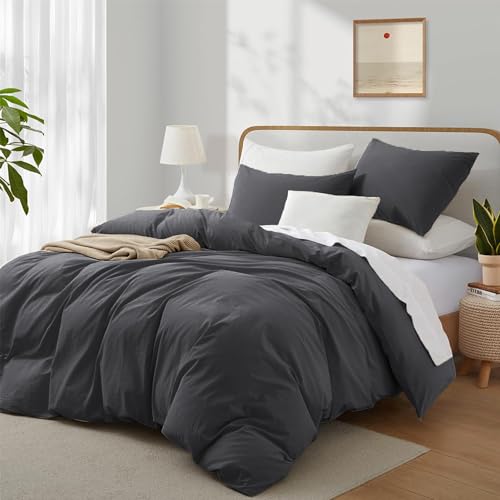 Boqingzhu Baumwolle Bettwäsche 200x200cm Grau Anthrazit Einfarbig Uni Ästhetik Doppelbett Weich Renforce Baumwollbettwäsche Bettbezug 200x200cm und 2 Kissenbezüge 80x80cm mit Reißverschluss von Boqingzhu