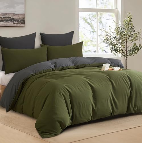 Boqingzhu Baumwolle Bettwäsche 200x200cm Grün Olivgrün Grau Doppelbett Weich Renforce Wende Baumwollbettwäsche Bettbezug 200x200cm und 2 Kissenbezüge 80x80cm mit Reißverschluss Boqingzhu Baumwolle Bettwäsche 200x200cm Grün Olivgrün Grau Doppelbett Weich Renforce Wende Baumwollbettwäsche Bettbezug 200x200cm und 2 Kissenbezüge 80x80cm mit Reißverschluss von Boqingzhu