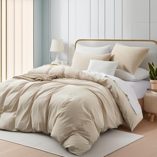 Boqingzhu Baumwolle Bettwäsche 220x240cm Beige Creme Taupe Einfarbig Uni Ästhetik Doppelbett Weich Renforce Baumwollbettwäsche Bettbezug 220x240cm und 2 Kissenbezüge 80x80cm mit Reißverschluss von Boqingzhu