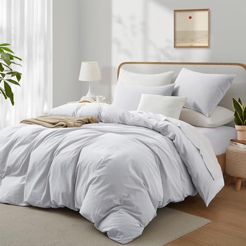 Boqingzhu Baumwolle Bettwäsche 220x240cm Grau Hellgrau Einfarbig Uni Ästhetik Doppelbett Weich Renforce Baumwollbettwäsche Bettbezug 220x240cm und 2 Kissenbezüge 80x80cm mit Reißverschluss von Boqingzhu
