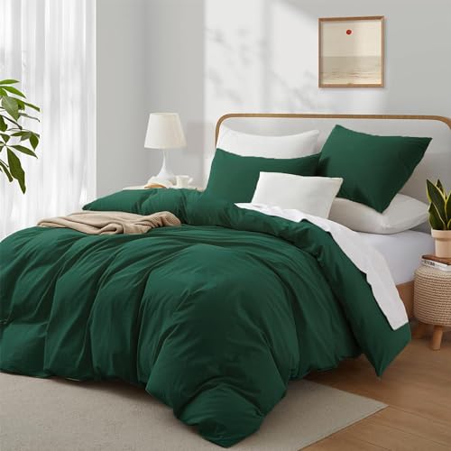 Boqingzhu Baumwolle Bettwäsche 220x240cm Grün Dunkelgrün Einfarbig Uni Ästhetik Doppelbett Weich Renforce Baumwollbettwäsche Bettbezug 220x240cm und 2 Kissenbezüge 80x80cm mit Reißverschluss von Boqingzhu