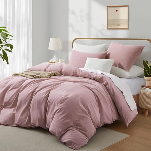 Boqingzhu Baumwolle Bettwäsche 220x240cm Rosa Altrosa Pink Einfarbig Uni Ästhetik Doppelbett Weich Renforce Baumwollbettwäsche Bettbezug 220x240cm und 2 Kissenbezüge 80x80cm mit Reißverschluss von Boqingzhu