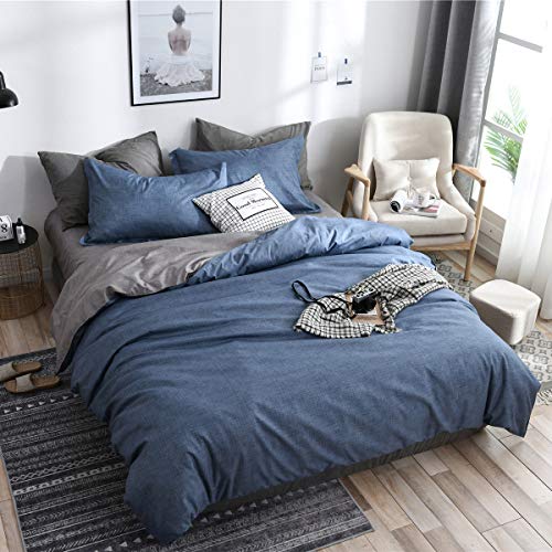 Boqingzhu Bettwäsche 155 x 220cm Blau Grau Anthrazit Microfaser Wendebettwäsche Set Uni Einzelbett Bettbezug mit Reißverschluss und 1 Kissenbezug 80 x 80 cm von Boqingzhu